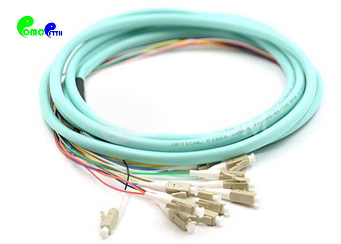 LC  OM3 Fiber Optic Pre - terminated Pigtail 12F 12 Colors LC UPC OM3 Aqua  Bunch Fanout 0.9mm tail  LSZH Material