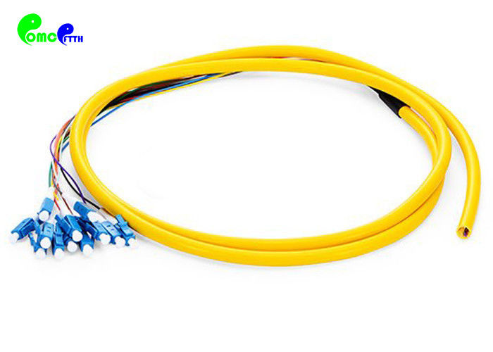 12F LC Pre - terminated Fiber Optic Pigtail SM 9 / 125μm LC UPC With G657A2 Bunch Fanout 0.9mm 0.5M LSZH Jacket Yellow